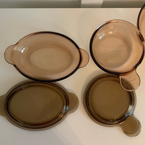 Vintage Pyrex Vision Corning Ware Glassware Pan Grab Heat-N-Eat Amber Set + Lids - Picture 3 of 14